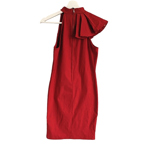 G by GUESS Ruffle One-Shoulder Halter Red Dress size M Medium - Picture 2 of 7
